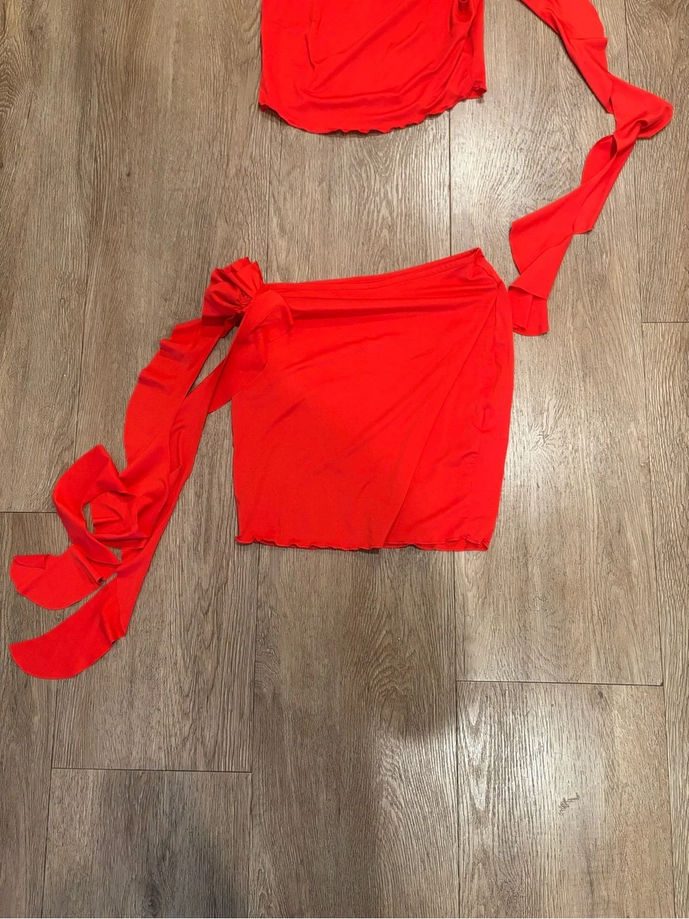Red Two-Piece Crop Top & Skirt Set